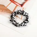 Satin scrunchie with bold leopard print pattern and smooth glossy finish for hair - Satin Thin Scrunchie-White Leopard