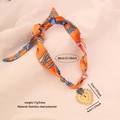 Orangefarbene Seidenschal-Halskette mit goldenem Herzanhänger und Auge, 80 cm - Kronen Herz Auge (4#)