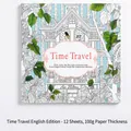 Time Travel coloring book pages with European architecture and forest patterns, 12 sheets set - Time and Clock Theme (English Edition)