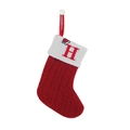 Red knit Christmas stocking with white cuff and embroidered red letter H design - Letter H