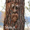 Detalle de decoración de cara de árbol con ojos de resina y boca con barba en tronco - Estilo A