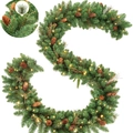 9FT Christmas garland with natural pine cones and warm LED lights on green pine needles - SYG103 American Dead Branch Garland