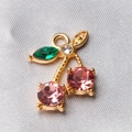 Miniature cherry pendant with pink and green crystals on a gold alloy base for DIY jewelry - Style 28
