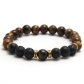 Beaded bracelet with natural tiger eye stones, black lava rock and gold metal spacers - Yellow Tiger Eye + Lava Stone + Gold Spacers