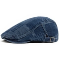 Verstelbare donkerblauwe denim pet met vintage katoentextuur en metalen gesp aan de zijkant - Verstelbaar / Donkerblauw
