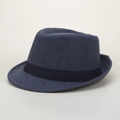 Classic navy blue wool felt fedora hat featuring a black ribbon band and stylish curled brim - M(56-58cm) / Marl Grey
