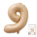Creamy matte foil balloon in number 9 shape with product packaging display - 40-inch Caramel-colored 9-piece Cardboard Box