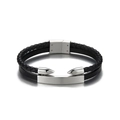 Men's double-layer black leather woven bracelet with silver magnetic metal clasp - Double Layer Black Leather Pointed Decor
