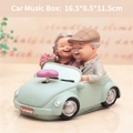 Elderly couple in blue vintage car music box figurine with Forever heart detail - Old Couple Figurine / 1041-11 Car Music Box