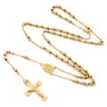Rosaire en acier inoxydable doré 4mm avec pendentif crucifix et médaille religieuse - Doré
