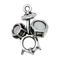 Silver musical instrument charm featuring a detailed drum kit pendant for DIY jewelry - 1Pc Drum Kit 20x16mm