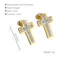 Detailed dimensions of cross earrings with 18K gold plating and crystal inlay - 18K Gold