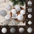 Set palline di Natale bianco e argento con glitter e perle, misure da 6cm a 10cm - Argento Bianco Stile A (Set da 8)