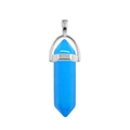 Royal blue hexagonal crystal pillar pendant with silver metallic clasp on white background - Blue Jade