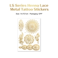 Metallic gold henna lace temporary tattoo with mandala and butterfly patterns 14.5x21cm - Gold Butterfly Mandala Style (LS-001)