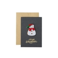 Vintage Christmas greeting card with felt snowman and brown envelope set - Grey - Christmas Snowman