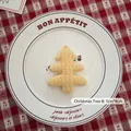 Handmade cream knitted Christmas tree ornament with cable pattern measuring 7cm by 8cm - Christmas Tree B-01