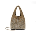 Elegant gold and silver gradient rhinestone bucket bag with metal chain strap - Mixed Rhinestone Gradient Gold
