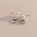 Elegant silver heart pendant earrings with large white pearls in a polished finish - Silver Pde2209