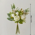 Artificial white rose bouquet for home decor featuring green leaves, 40cm height - First Image White