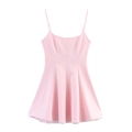 Pink minimalist A-line camisole dress with subtle striped pleated hem detail for women - XS / Pink