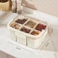 6-grid spice organizer box with transparent lid and beige compartments 29x21x13cm - Cream White - High
