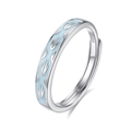 Bague couple ouverte en argent sterling S925 avec émail bleu clair et finition brillante - Ouvert Réglable / Style Homme