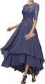 Dark purple evening dress featuring floral lace embroidery and high-low chiffon hem - US 2 / Tops / Storm Blue