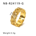 7mm wide gold plated stainless steel Cuban chain ring with sparkling pavé cubic zirconia - US 6 / Gold Cuban Link Pave Style (NB-R24119-G)
