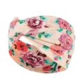 Elastic yoga headband in peach with vintage floral print and front knot design - Peach Background Pink Red Floral (40)