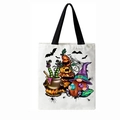 White canvas Halloween trick or treat tote bag with pumpkin and gnome prints - Witch Cauldron