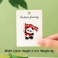 Cute panda enamel pin wearing red vest and holding flag on fashion display card - Amazing My Country Panda