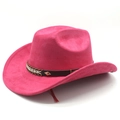 Detail eines fuchsiafarbenen Wildleder-Cowboyhutes mit geflochtenem Band und Dekor - M (56-58cm) / Fuchsia