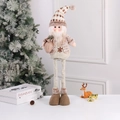 Charming long-legged Christmas doll in brown knit with plaid hat and gift bag decoration - Santa Claus / Medium