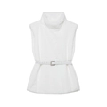 Chique wit vest voor dames met hoge kraag en bijpassende tailleriem van zacht imitatiebont - S / Wit