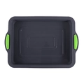 Gray rectangular silicone brownie baking mold featuring vibrant green side handles - Grey with Green Handle