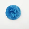 Soft blue baby powder puff with plush texture and matching satin bow decoration - No Packaging / Sky Blue
