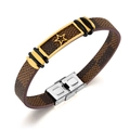 Bracciale punk da uomo in pelle marrone con stella dorata e motivo a scacchi - Marrone con fibbia in acciaio