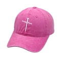 Vintage washed pink cotton baseball cap featuring white cross nail embroidery for adults - M (56-58cm) / Rose Red