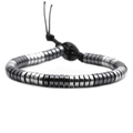 Men's hematite beaded bracelet with black and silver metal beads and woven rope cord - Black D