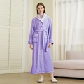 Purple contrast-trim flannel couple bathrobe with thick warm fleece fabric and pockets - Light Purple-Women