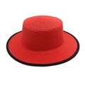 Dettaglio della trama del cappello di paglia rosso con bordo nero e finitura precisa - M(56-58cm) / Rosso