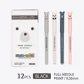 Cartoon animal erasable gel pen set with 0.35mm black ink and integrated erasers - Animal Series / 0.35mm / 12 Pieces / Black