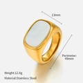 Minimalist wide stainless steel ring in gold finish with white rectangle inlay - US5 (Perimeter 49mm) / Gold White