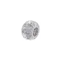 Macro detail of copper zircon wheel bead with butterfly pattern and 8.5mm length measurement - Hollow Flower Style (VZ381) / 5x8.5mm / White Gold