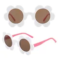 Stylish 6-petal flower shaped sunglasses for women with white frames and brown lenses - P17-White Frame Pink Temple