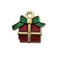Ciondolo regalo di Natale smaltato rosso e verde per creazione gioielli fai da te - Scatola Regalo (15476) / 1 Pezzo/Confezione (16x15mm) / Rosso