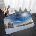 Winter snow forest scene flannel floor mat with sun rays on a dark wood floor - 40x60cm / Style 1