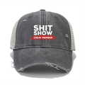 Distressed dark gray baseball cap with white mesh and SHIT SHOW lettering print - One Size / Gray