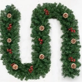 9FT Christmas garland with natural pine cones and red berries on green pine needles - SYG018 British Simple Pinecone Berry Style